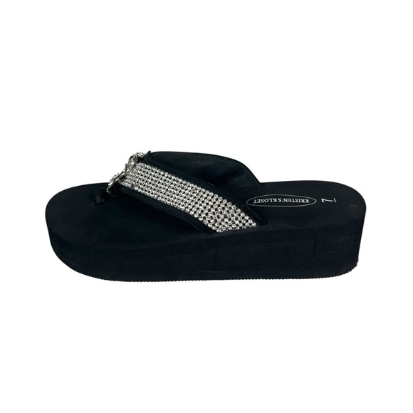 KRISTEN'S KLOSET Cat Lovers Rhinestone Slip On Wedge Flip Flop Sandals - Picture 2 of 10